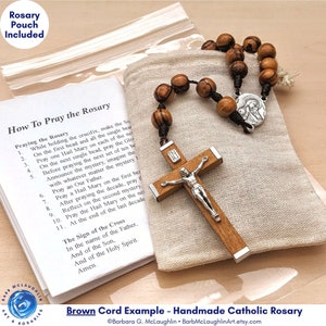 Catholic Rosary with 8mm Wooden Rosary Beads, Sacred Heart of Jesus & Immaculate Mary Rosary Centerpiece, Wood Crucifix Barbara McLaughlin image 8