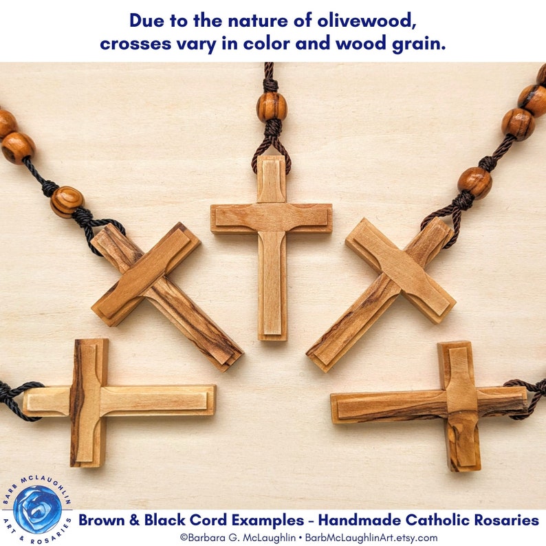 Wooden Rosary with 8mm Olive Wood Rosary Beads, Unique Wood Cross & Nylon Cord, Handmade Catholic Gifts for Men and Boys, Barbara McLaughlin image 6