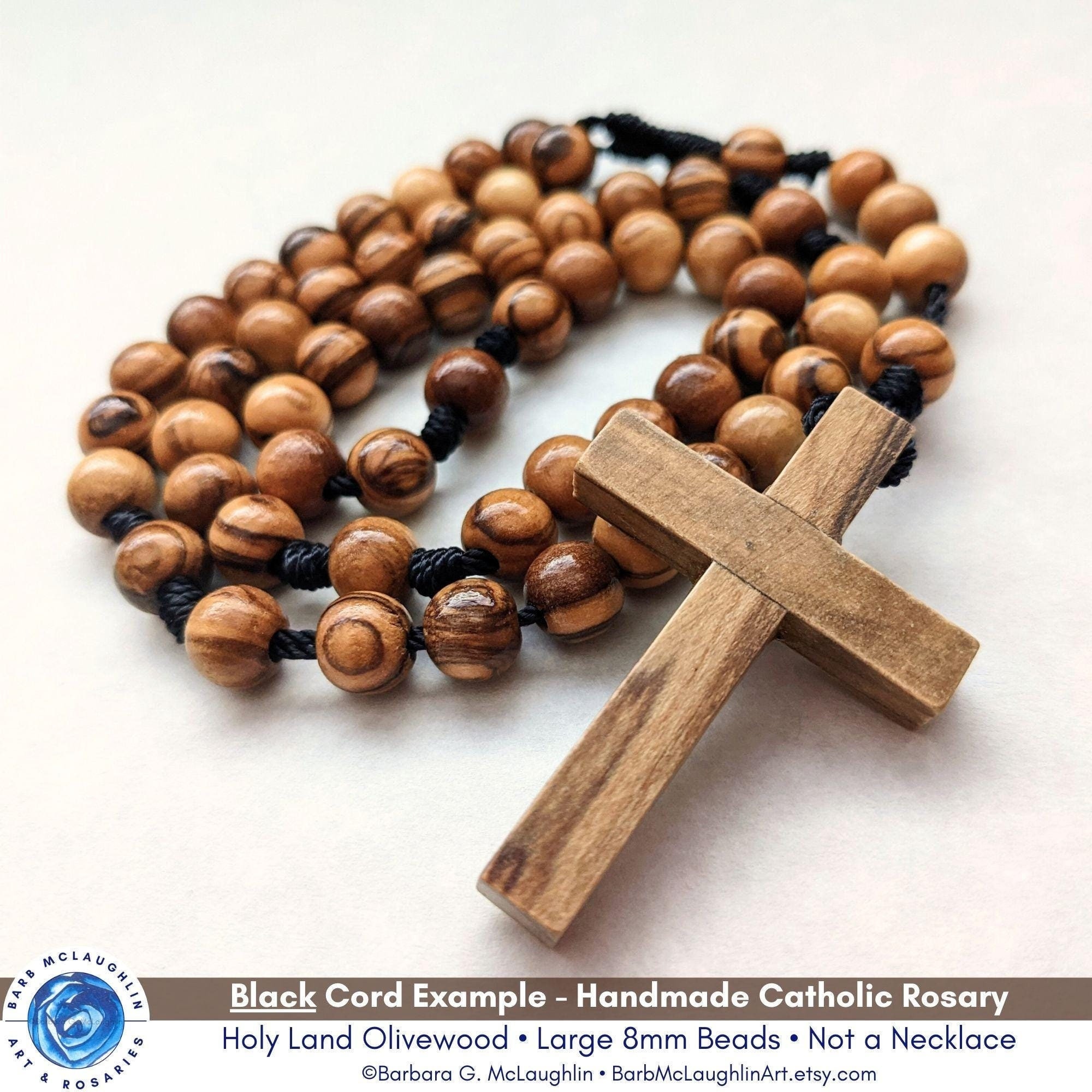 Handmade Wooden Rosary With Rustic Wood Cross and 8mm Rosary Beads