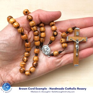 Catholic Rosary with 8mm Olive Wood Rosary Beads, Traditional Wooden Crucifix & Marian Centerpiece, Catholic Gifts for Women and Men image 5