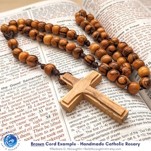 Wooden Rosary with 8mm Olive Wood Rosary Beads, Unique Wood Cross & Nylon Cord, Handmade Catholic Gifts for Men and Boys, Barbara McLaughlin image 7