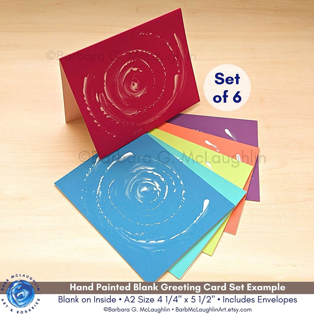 6 Hand Painted Cards With Envelopes, Handmade Blank Greeting Card Set ...