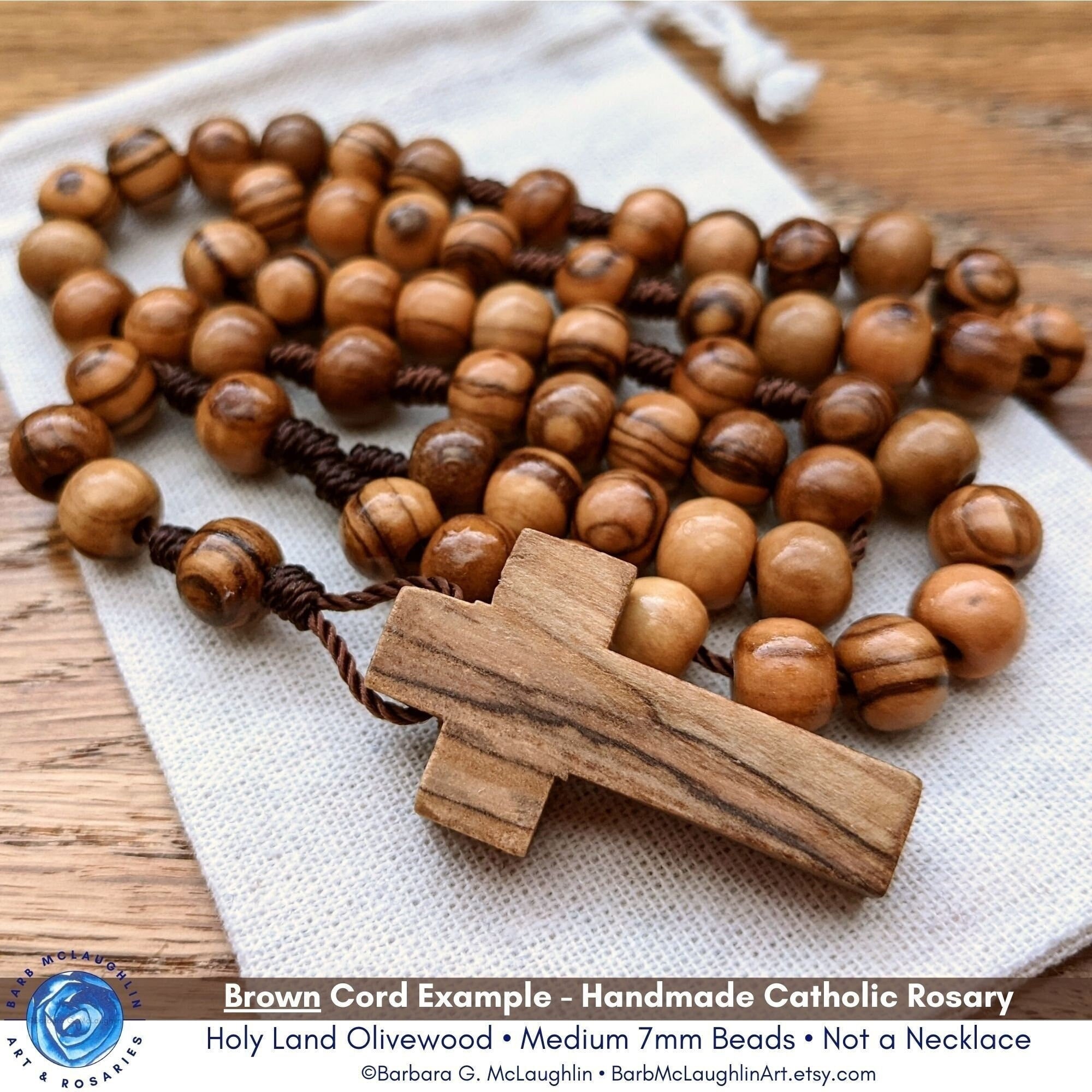 Catholic Rosary With 7mm Olive Wood Rosary Beads Wooden Cross
