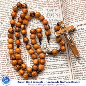 Catholic Rosary with 8mm Olive Wood Rosary Beads, Traditional Wooden Crucifix & Marian Centerpiece, Catholic Gifts for Women and Men image 6