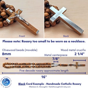 Catholic Rosary with 8mm Wooden Rosary Beads, Sacred Heart of Jesus & Immaculate Mary Rosary Centerpiece, Wood Crucifix Barbara McLaughlin image 3