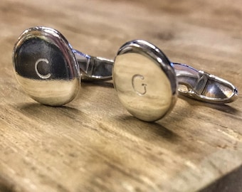 Personalised Silver Cufflinks, Hand-stamped Initials, Recycled Sterling Silver.