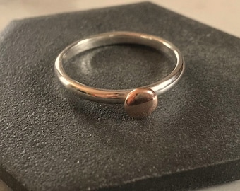 Rose Gold and Silver Pebble ring, recycled  sterling silver, recycled 9ct rose gold, stacking ring