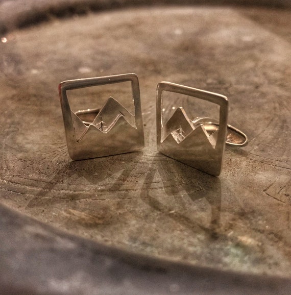 Silver Mountain Cufflinks, The Pine In The Valley, Mountain and Tree, Sterling Silver