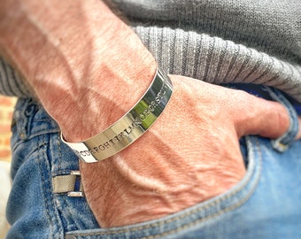 Personalised silver cuff bracelet with recycled silver / Add your own message / Large / Chunky