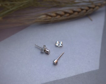 Silver Stud Earrings, tiny cylinder, Recycled Sterling Silver, Stocking Filler, Christmas/Holiday Gift