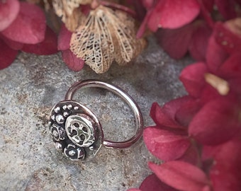 Ditsy Floral Button Statement Ring, Recycled Sterling Silver
