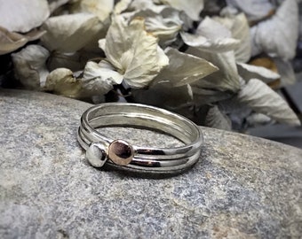 Recycled Silver and Rose Gold Stacking Rings, Recycled Sterling Silver