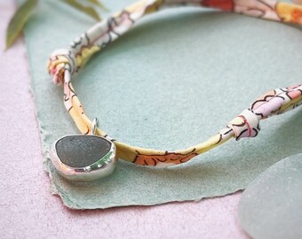 Choose your own design, Sea Glass/Potter Fabric Bracelet, Liberty Print Cotton, Recycled Sterling Silver