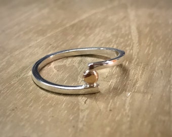Silver and Rose Gold Pebble Wrap Ring, Recycled Sterling Silver