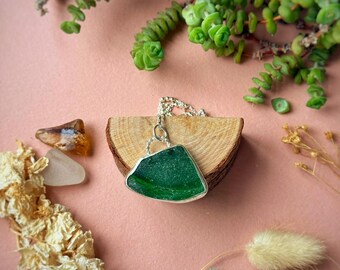 Recycled sterling silver sea glass pendant necklace