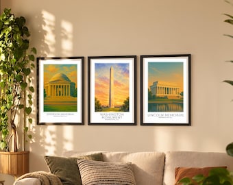 The Washington Memorials — 3 Poster Set | Matching Wall Art Prints