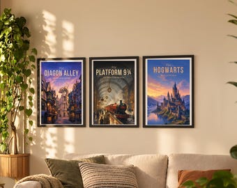 Hippogriff Journey — 3 Poster Set | Matching Wall Art Prints