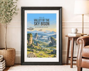 Valley Of The Sky Bison * Travel Poster * Scenic Fantasy Wall Art