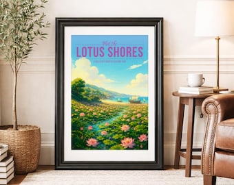 LOTUS SHORES * Travel Poster * Scenic Mythical Wall Art