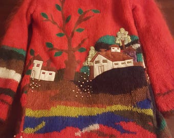 Unique,wonderful bloody red cardigan,handmade to perfection!