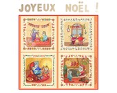 Illustrated coupon of little mice at Christmas, 4 squares of 16cm side in organic cotton and illustrated by Anne Duprat