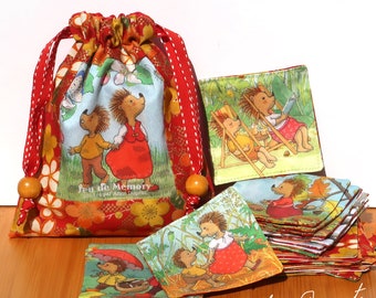 Memory game to sew yourself in organic cotton "the little hedgehogs", illustrated by Anne Duprat, lining not included