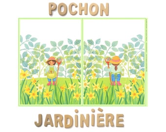 Coupon de tissu "Jardinière", 2 rectangles illustrés de 31x23cm, coton biologique, illustration d'Anne Duprat