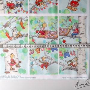 Set of 12 illustrated squares Auprès de mon Arbre, organic cotton for patchwork, illustrations by Anne Duprat image 3