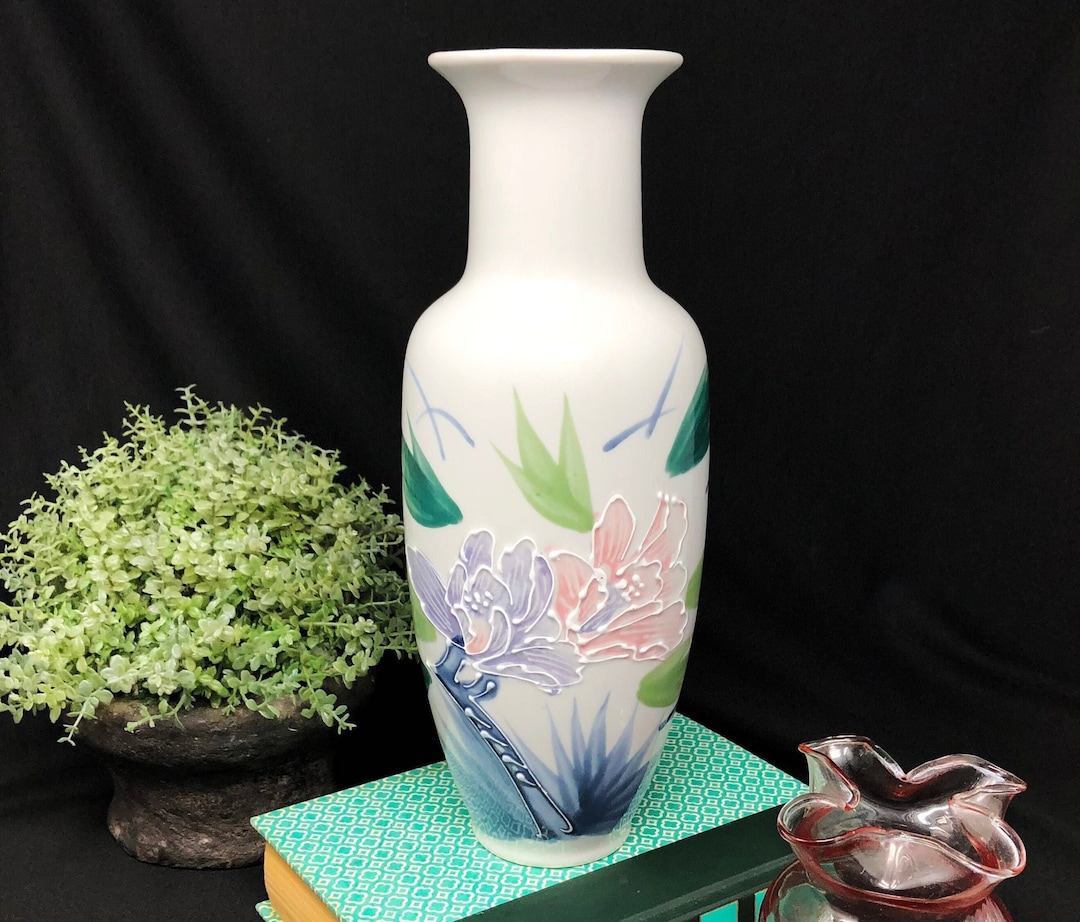 Handpainted Japanese Vase With Floral iris Designs Pink Etsy
