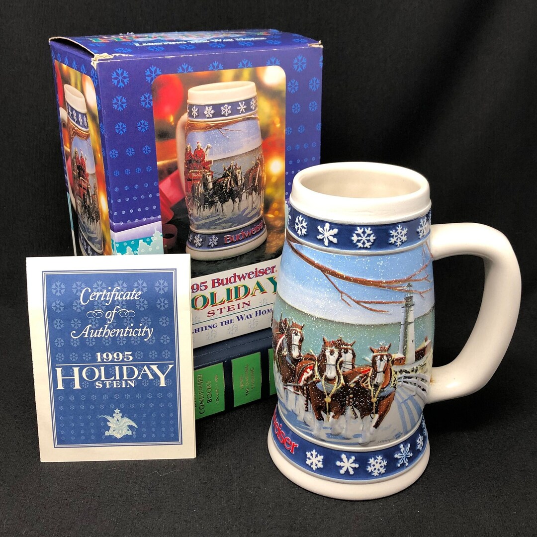 1995 Budweiser Holiday Stein Lighting the Way Home With Original Box