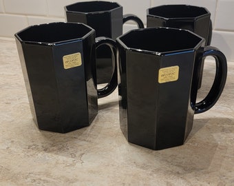 Set of 4 Vintage Octime Arcoroc France Black Mugs