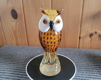 Vintage Hand Blown Glass Owl, Collectible Glass Owl, Paperweight