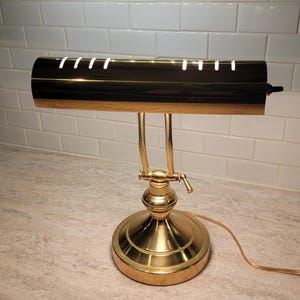 Vintage Underwriters Laboratories Brass Piano/ Bankers Desk Lamp, Bankers Lamp with Adjustable Arm, Mid Century Desk Lamp