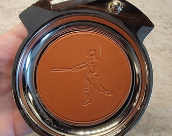 Vintage Pocket Change Coin Key Dish with Baseball Embossed Leather