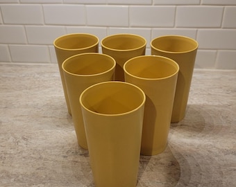 Vintage Tupperware Tumblers set med 6 Harvest Gold Yellow Cups, Vintage Tupperware, Retro Harvest Gold Tupperware Dryckesglas