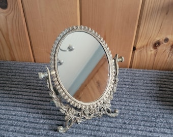 Vintage French Rose Ornate Brass Double Sided Vanity Mirror
