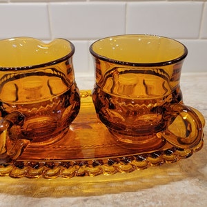 Vintage Indiana Glass Cream and Sugar Set, King&#39;s Crown Sugar and Cream Set, Indiana Glass Company