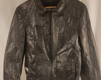 Vintage Womans Black Leather Jacket, Samber Leather New York, Size 42, 1980s Leather Jacket