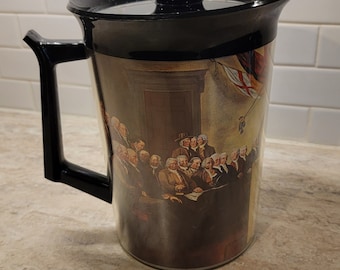 Vintage Thermo-Serve Declaration of Independence Pitcher 1776 Founding Fathers Covered Insulated Carafe 1970s, Vintage Beverage Server