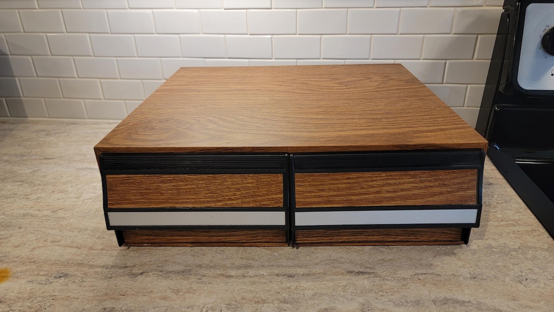 Vintage 1980s VHS Cassette Tape Faux Wood Storage Box With 2 Sliding ...