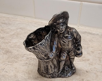 Antique Silver-Plated Victorian Toothpick holder, Little boy next to a sheaf of wheat toothpick display
