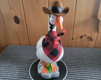 Porch Goose With Cowboy Outfit, White Goose Garden Statue, Lawn Ornaments