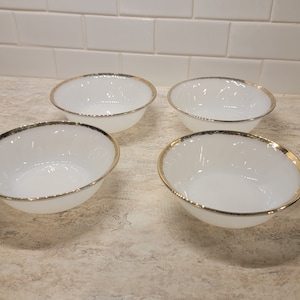 Vintage Fire King White Milk Glass Gold Rim Dessert Fruit Berry Bowl Lot of 4