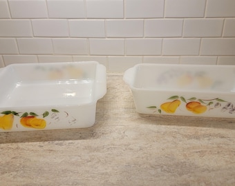 Fire King Milkglass Casserole Dish and Matching Loaf Pan, Vintage Fire King Casserole Dish, Retro Fire King Fruit Loaf Pan