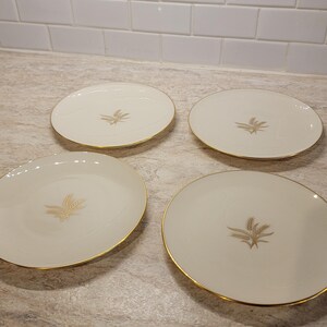 Lenox Wheat 4 x Bread & Butter Plates, Set of 4, R-442 Mid Modern Ivory with Gold Wheat, Vintage Lenox Wheat R-442 Plates