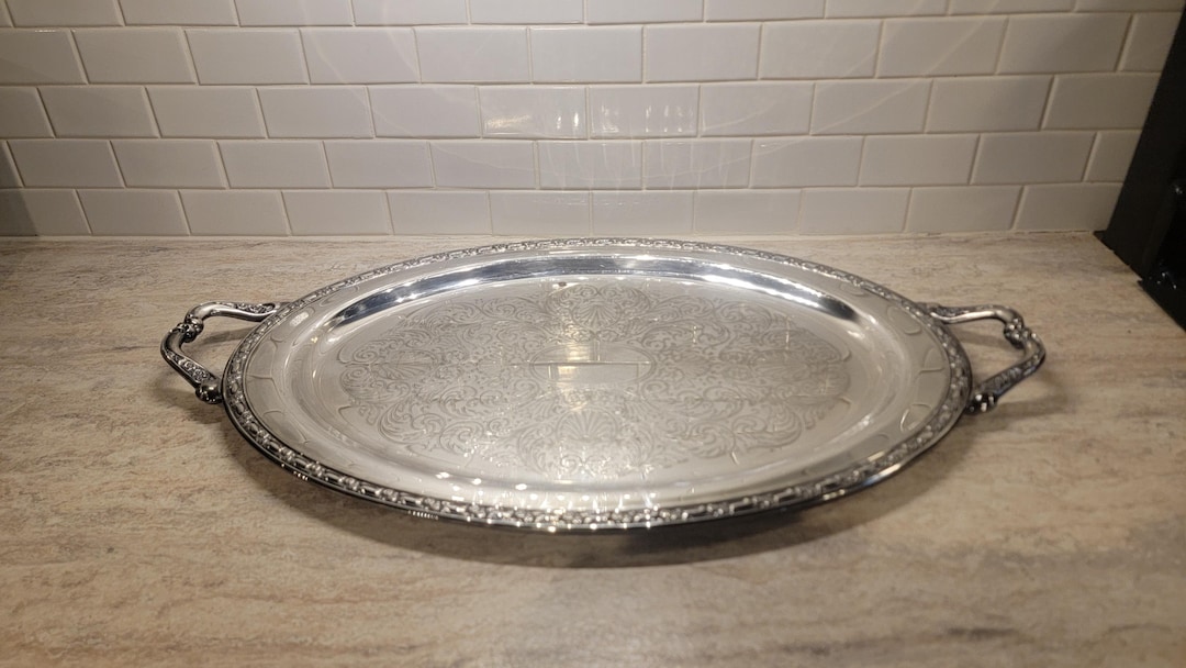 Onedia Serving Rack Vintage Oneida Oval Silver Plate Serving Tray 24” Vintage Silverplated ...