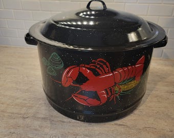 Vintage Graniteware Speckled Lobster 19 Quart Steamer Pot