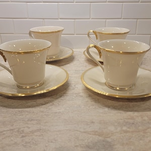 Vintage Lenox Teacup, Lenox ETERNAL Cups and Saucers, Cream and Gold Tea Cups by Lenox, Cups Saucers, MINT Condition, Set of 4