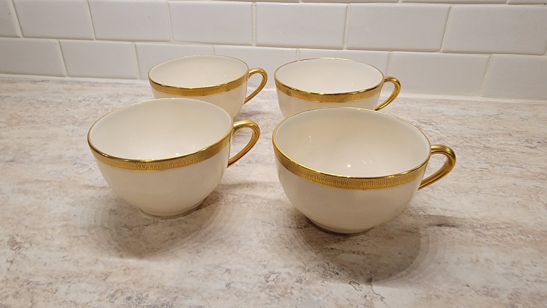Vintage Lenox Bone White Gold Rimmed Tea Cups Set of 4 Footed Etsy