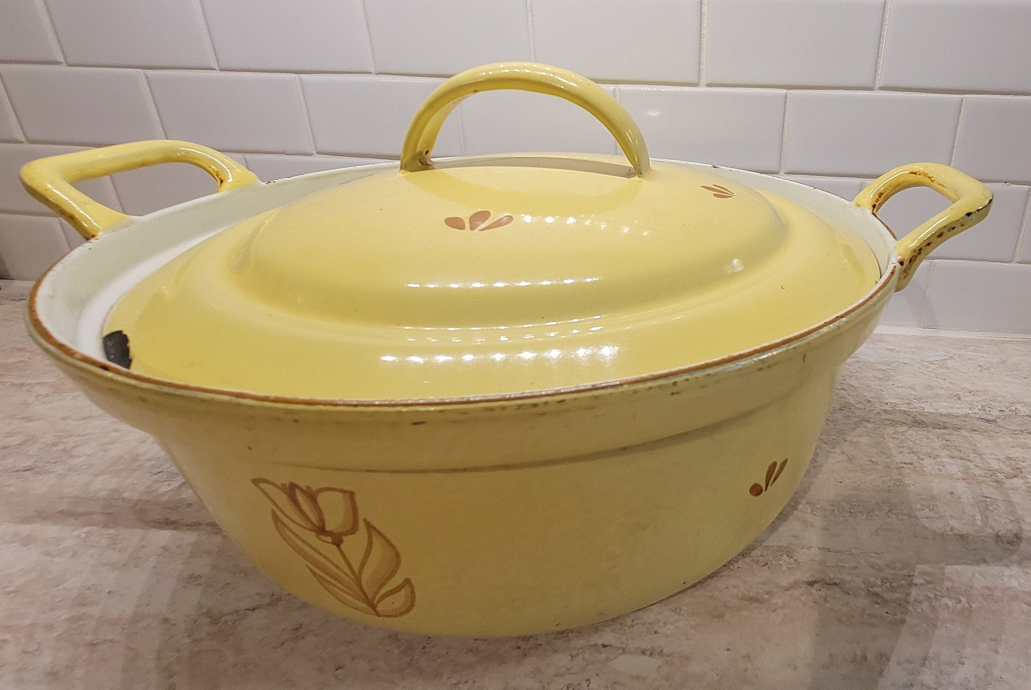 Vintage Dru Holland Enamel Cast Iron Dutch Oven Yellow & Etsy